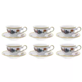 Набор кофейных пар из фарфора Queen's Crown Мейсенский букет на 6 персон